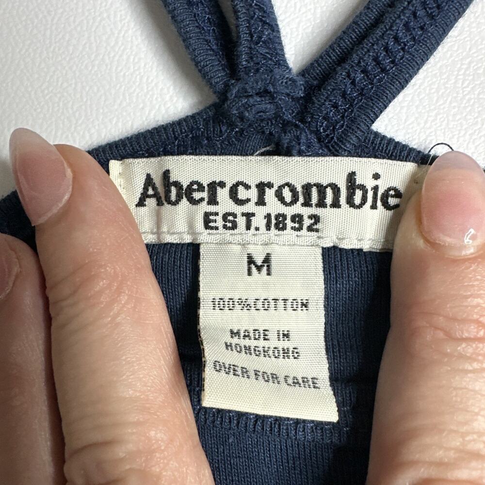 Vintage Abercrombie & Fitch Blue Tank Top Womens Medium Pink Moose Logo Y2K - Picture 9 of 9